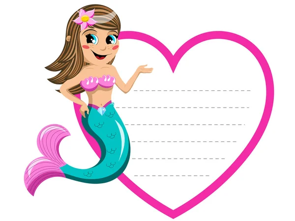 Little cute mermaid blank hearth shape border isolated — Stock Vector