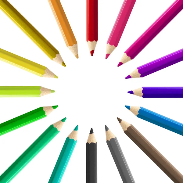 Lápices multicolores dispuestos círculo aislado —  Fotos de Stock