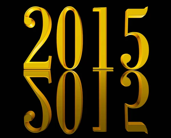 Lysande gyllene 3d text nyår 2015 på svart bakgrund med reflektion — Stockfoto
