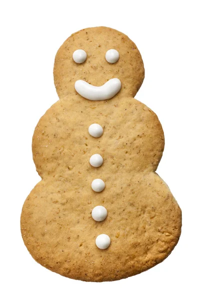 Homemade feliz boneco de neve Xmas Biscoito isolado — Fotografia de Stock