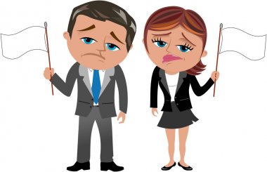 Teslim karikatür işkadını ve beyaz f sallayarak işadamı