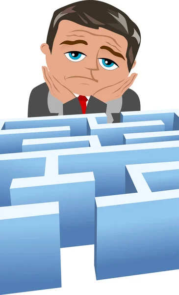 Empresário desencorajado em frente a um labirinto isolado — Vetor de Stock