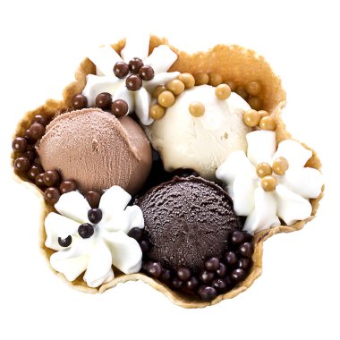 Çikolatalı dondurma Waffle kase krema ile