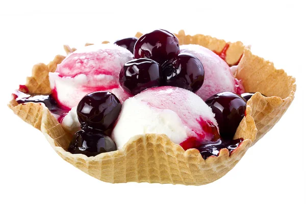 Black Cherry Ice Cream in Waffle Bowl Stock Photo