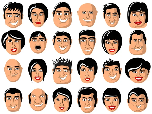 Coleção retrato cartoon homens mulheres personagens isolados — Vetor de Stock