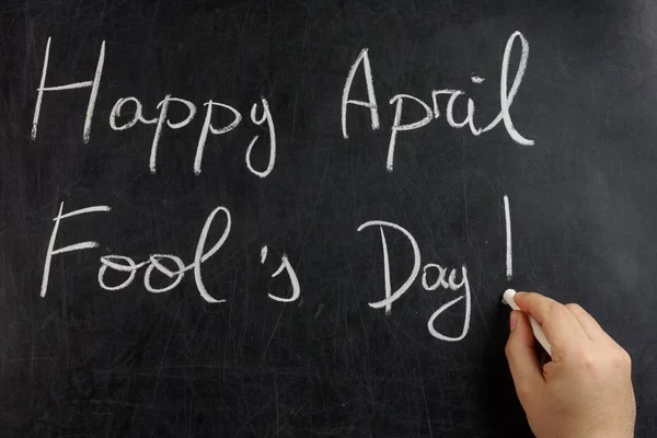 Hand writing Happy April fool s day blackboard chalkboard — Stock Photo, Image