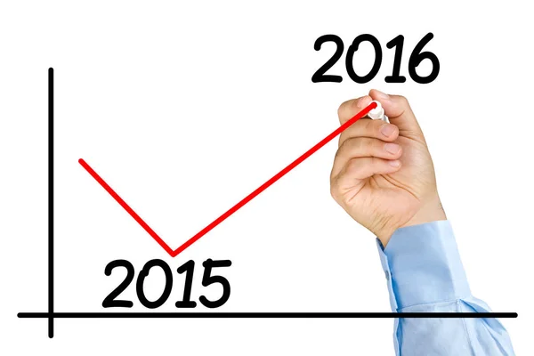 Affärsman hand markör förbättring graf 2016 år isolerade — Stockfoto