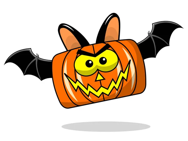 Square Spooky Bat halloween pumpkin flying isolated — Stock Vector