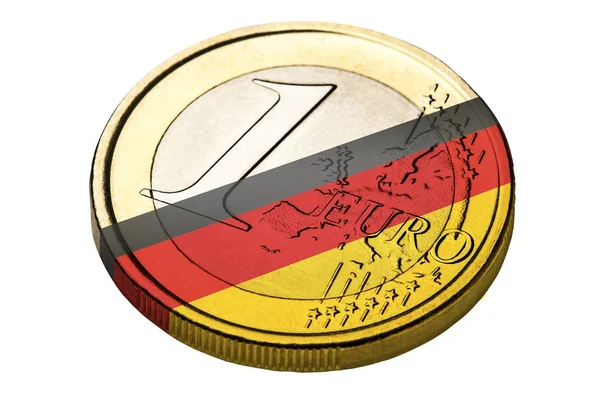 Primo piano di una moneta in euro con bandiera tedesca isolata — Foto Stock