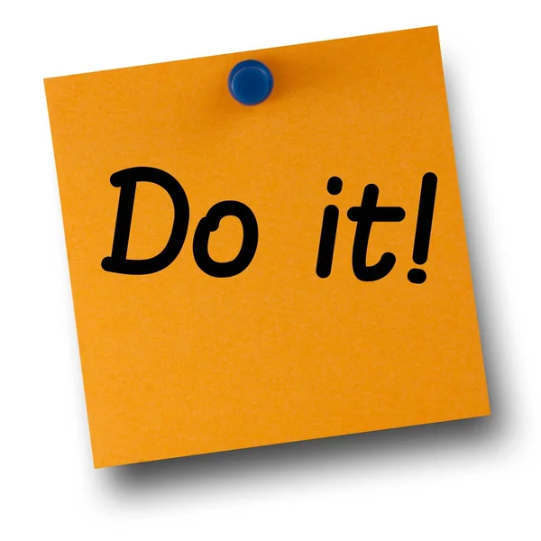 Do it orange postit affixed with blue small thumb tack on white — Stock Photo, Image