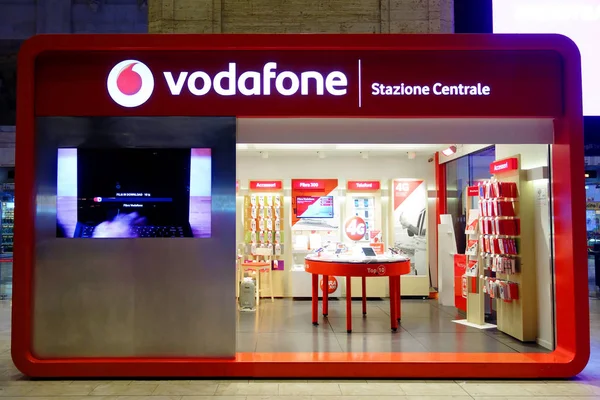 Vodafone Multinational telecommunications company stand at centr — Stock Photo, Image