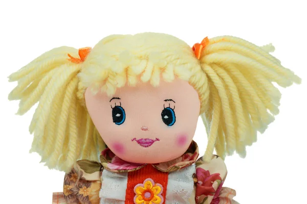 Blonde Cute rag doll portret geïsoleerd — Stockfoto