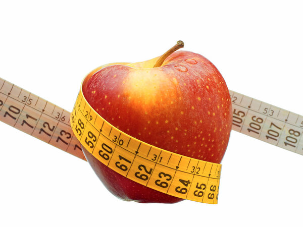 Weight loss and healthy dieting concept red apple and measuring 