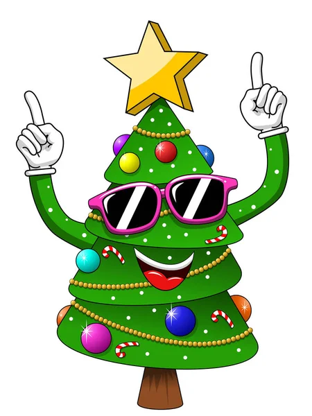 Xmas christmas tree mascot character sunglasses party isolated — Stock Vector