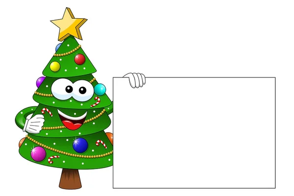Xmas kerstboom mascotte teken lege kaart geïsoleerd — Stockvector