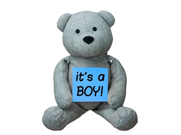 Teddy bear it is a boy announcement isolated — Stock Photo, Image