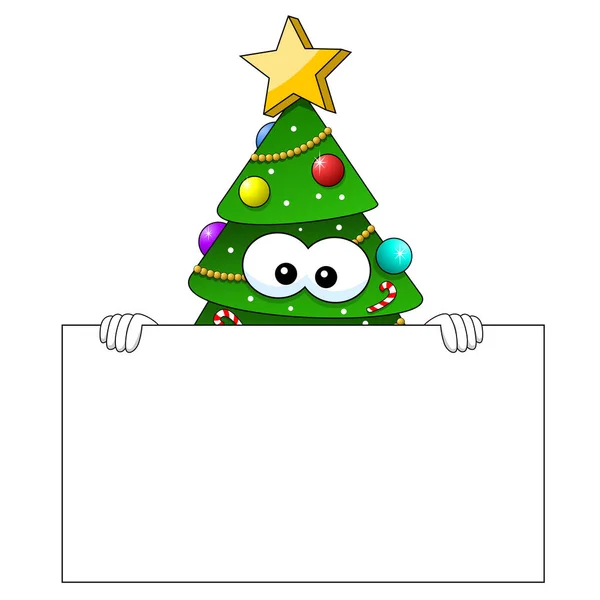 Noel Noel ağacı maskot karakter boş afiş arkasında izole — Stok Vektör