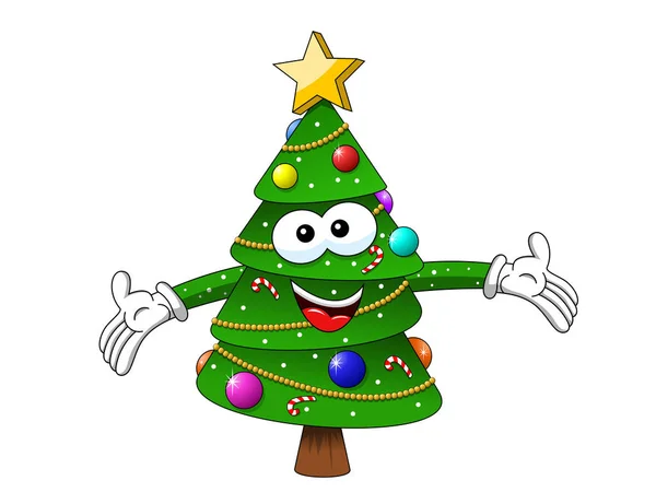 Χριστουγεννιάτικο δέντρο xmas μασκότ χαρακτήρα μεγάλη αγκαλιά αγάπη που απομονώνονται σε wh — Διανυσματικό Αρχείο