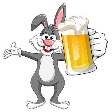 tavşan ya da izole kupa bira içme tavşan