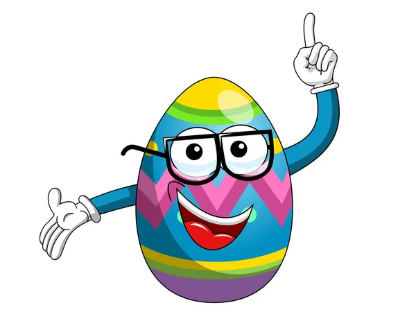 Mascote decorado Páscoa ovo óculos nerd dedo para cima isolado — Vetor de Stock