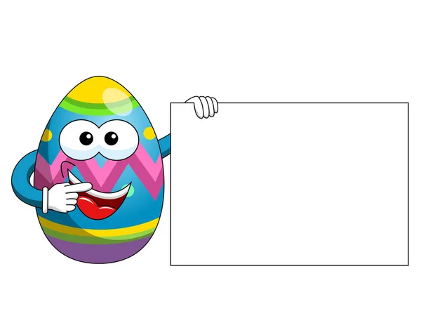 Decorated mascot easter egg holding blank banner isolated — Stock Vector