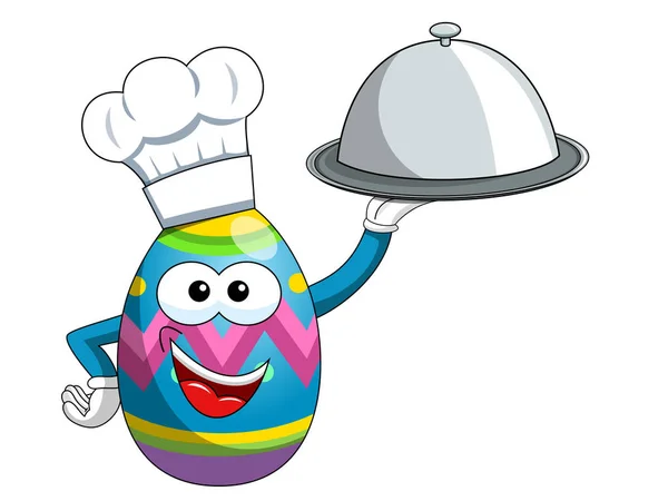Decorada mascota huevo de Pascua cocinero sombrero y bandeja de plata aislado — Archivo Imágenes Vectoriales