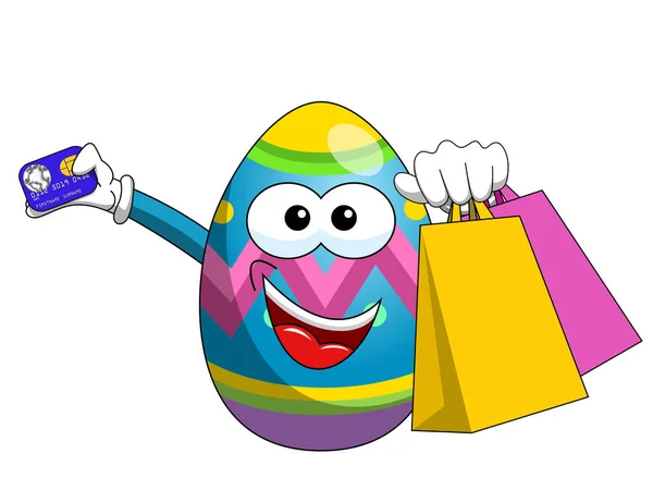 Bolsas de compras de huevo de Pascua mascota decorada y tarjeta de crédito isolat — Vector de stock