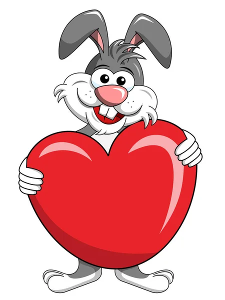 Lindo conejo o conejo sosteniendo gran corazón aislado — Archivo Imágenes Vectoriales