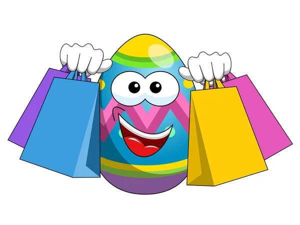 Mascote decorado easter ovo sacos de compras — Vetor de Stock