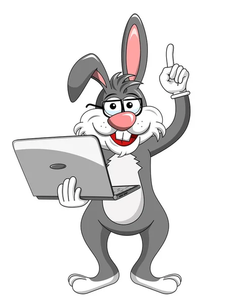 Kreslený Legrační charakter nebo maskot králík nebo zajíc s brýlemi h — Stockový vektor