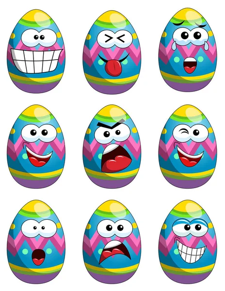 Coleção emoticons mascote pintado ovo de Páscoa isolado — Vetor de Stock
