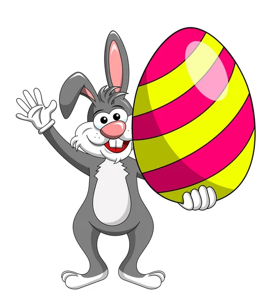 Conejo o conejo sosteniendo colorido huevo grande aislado — Vector de stock