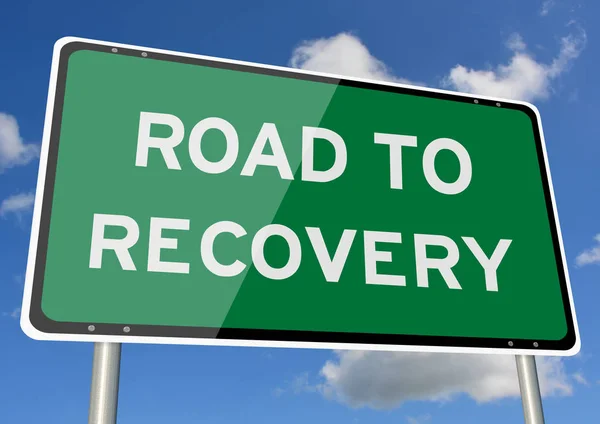 Road to recovery signpost céu azul — Fotografia de Stock