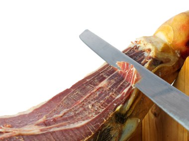 Beyaz izole jamon ya da parma jambonu Dilimleme bıçağı