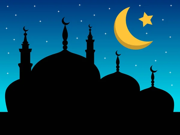 Silhouet van moskee nacht — Stockvector