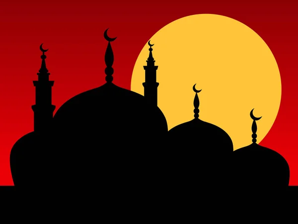 Silhouet moskee zonsondergang zonsopgang — Stockvector