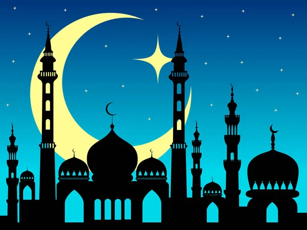 Arabische moskee silhouet magische nacht achtergrond — Stockvector