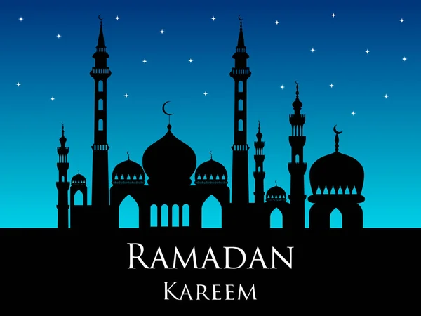 Ramadan kareem arabe mosquée silhouette magie nuit fond — Image vectorielle