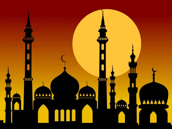 Арабский мечеть силуэт восход / закат — стоковый вектор