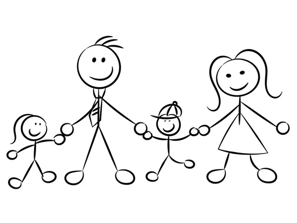 Happy family naive sketchy characters isolated — Stock Vector