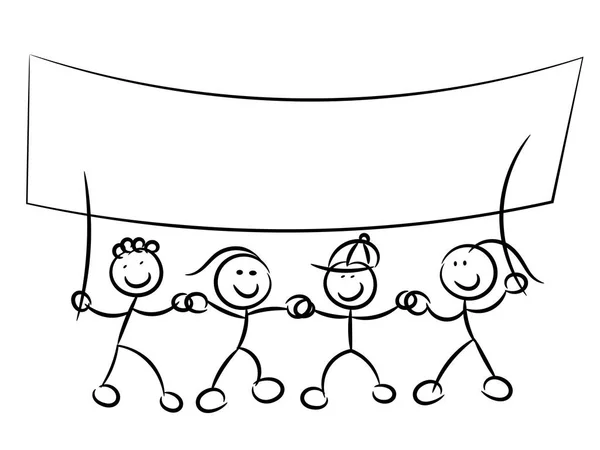 Barn eller barn hand i hand innehav tom banner isolerade — Stock vektor