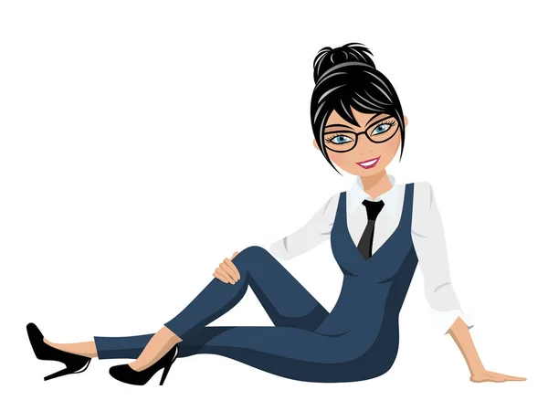 Geschäftsfrau sitzt mit gekreuzten Beinen in selbstbewusster und entspannter Pose isoliert — Stockvektor