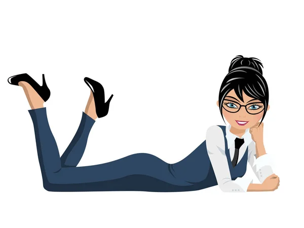 Businesswoman lying in confident and relaxed pose isolated — Stock Vector