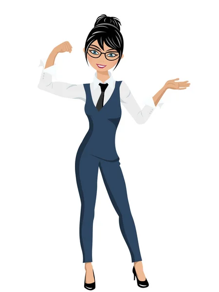 Femme d'affaires debout en pose confiante montrant biceps isolés — Image vectorielle