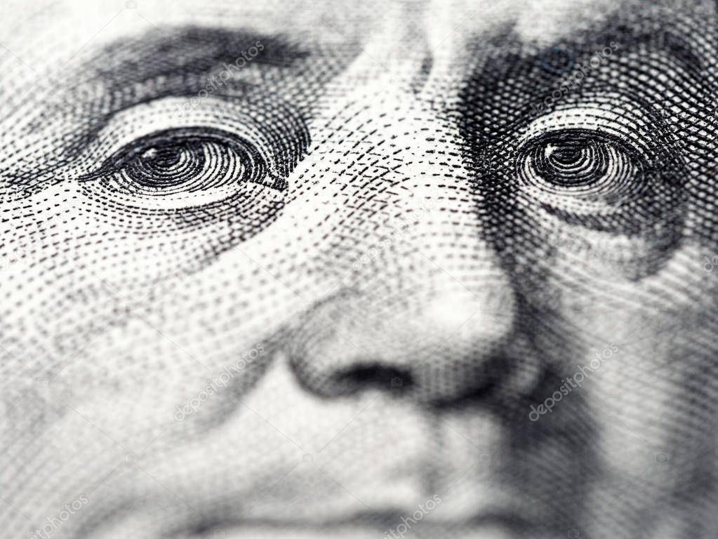 Benjamin franklin portrait macro usa dollar banknote or bill