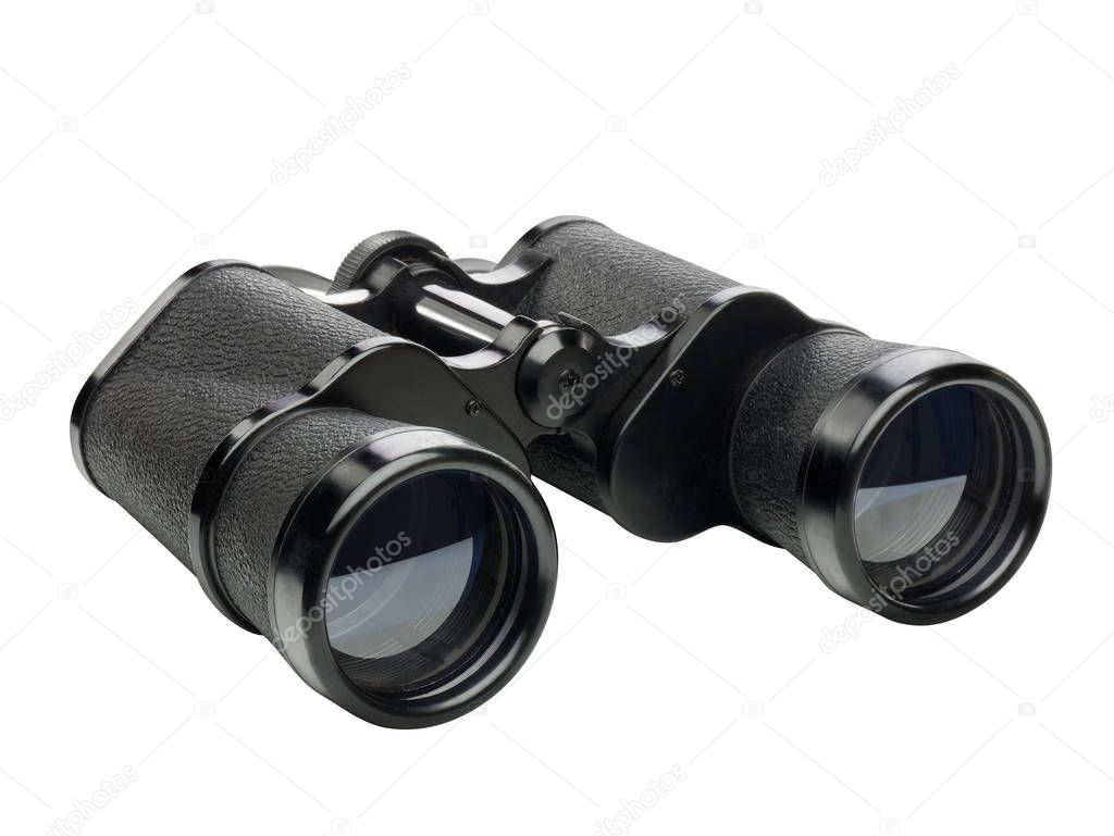 black binoculars perspective view isolated on white background