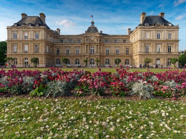Exterior frontal view of Luxembourg Palace in Paris France in springtime clipart