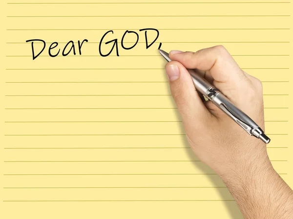 Carta de escritura a mano de primer plano a Dios en hoja forrada —  Fotos de Stock