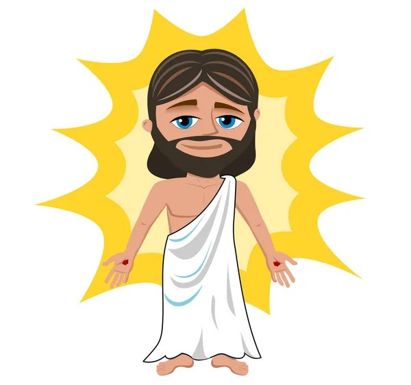 Jésus Christ résurrection isolé sur blanc. Le Fils de Dieu debout devant le soleil — Image vectorielle