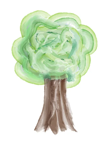 Fa akvarell zöld elszigetelt fehér háttér. akvarell illusztráció — Stock Vector